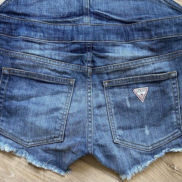 Guess Paulette Shortall Denim Distressed Overalls Women’s Size S - Picture 14 of 16